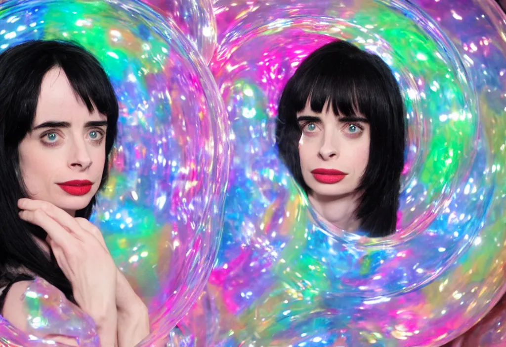 Prompt: krysten ritter as a woman trapped in an iridescent bubble