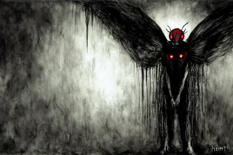 Image similar to mad horror painting of mothman by ben templesmith