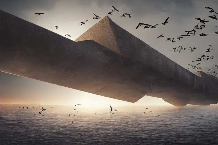 Prompt: a cinematic scene of a gigantic wall near an ocean, people flying on birds, concept, digital art, dramatic lighting