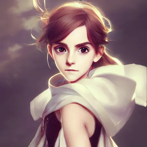 Image similar to anime portrait of emma watson as an anime girl by Stanley Artgerm Lau, WLOP, Rossdraws, James Jean, Andrei Riabovitchev, Marc Simonetti, and Sakimichan, trending on artstation