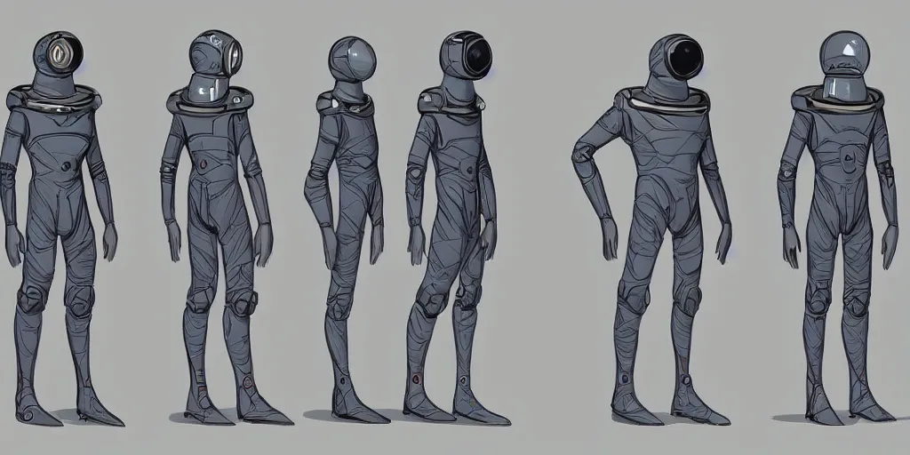 Image similar to male, space suit, large shoulders, short torso, long thin legs, cartoon proportions, tiny feet, character sheet, digital sketch, very stylized, concept design, by jean giraud