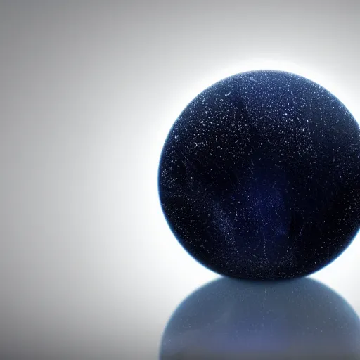 Prompt: A dark blue glass orb with a faint glow sinking into a dark abyss. Black background. Expressive.