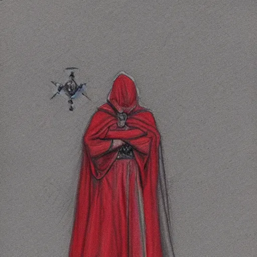 Image similar to a red robed occult sage, pencil sketch