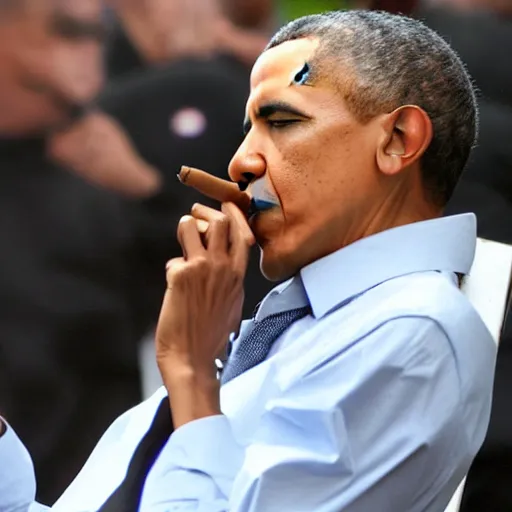 Prompt: Barack Obama smoking a big cigar