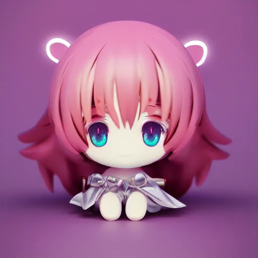 Image similar to cute fumo plush of a metallic reflective girl, global illumination reflectance probe, ssao, chibi anime, magical girl, glow, witch, vray