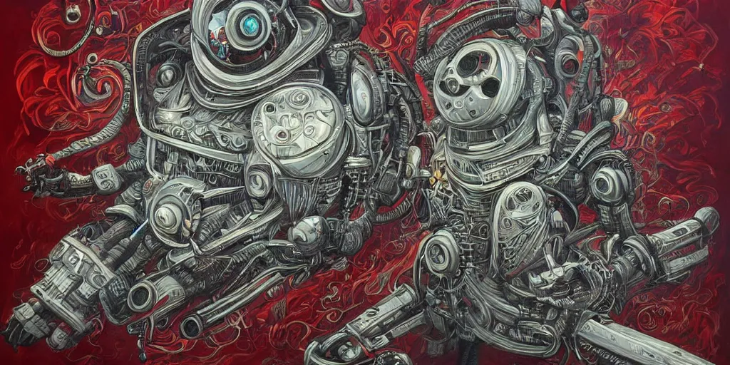 Image similar to a beautiful painting of robot by aaron horkey, trending on artstation