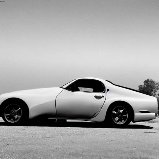 Prompt: black and white photograph of the 1933 Toyota Supra