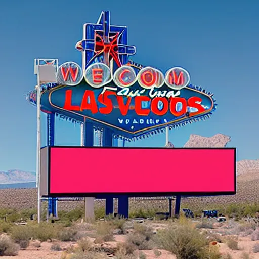 Prompt: a photo of a giant, neon billboard, on the outskirts of las vegas, that says no.