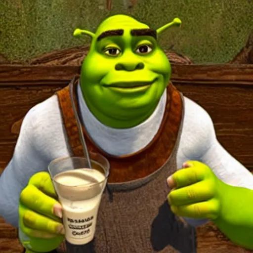 Prompt: shrek drinking cream