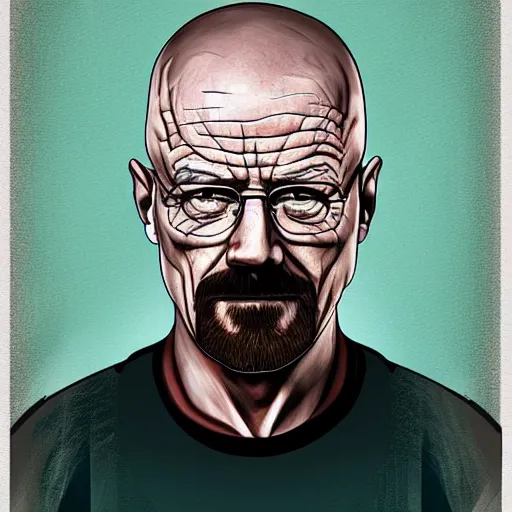 Image similar to Walter White, accurate anatomy, highly detailed, digital art, centered, portrait, colored