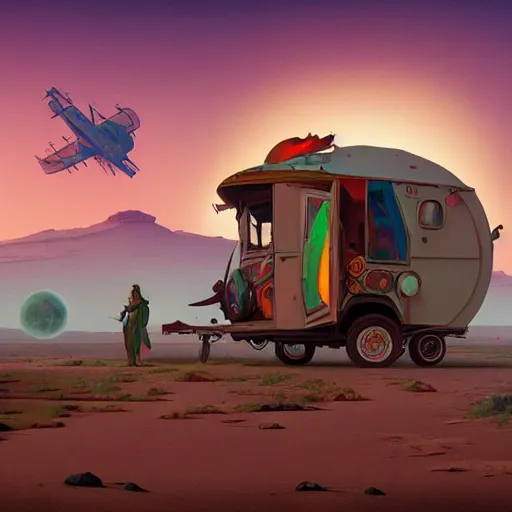 Image similar to gypsy caravan by paolo eleuteri serpieri and tomer hanuka and chesley bonestell and daniel merriam and tomokazu matsuyama, unreal engine, high resolution render, featured on artstation, octane, 8 k, highly intricate details, vivid colors