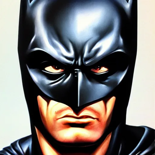 Image similar to ultra - realistic head and shoulders portrait painting of batman. art by boris vallejo. 4 k. ultra - realistic. highly detailed. epic lighting