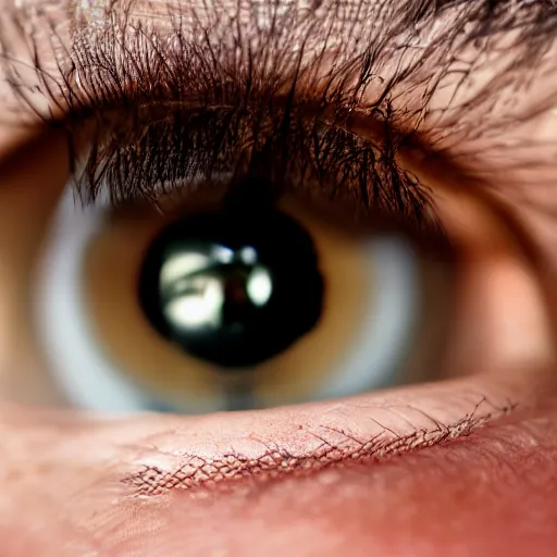 Prompt: Extreme close-up shot of a sleep-deprived programmer, Sigma 24 mm f/8