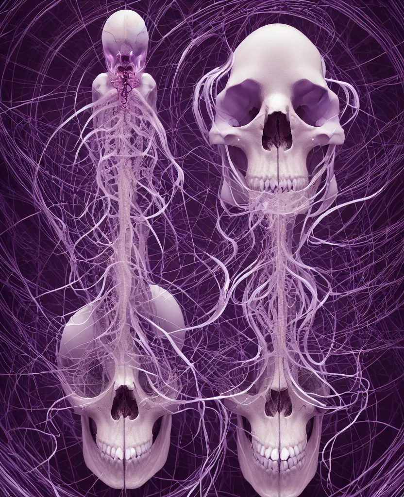 Image similar to symmetry!! goddess close - up portrait human skeleton, ram skull, squid phoenix jellyfish, orchid, betta fish, bioluminiscent, intricate artwork by tooth wu and wlop and beeple. octane render, trending on artstation, greg rutkowski very coherent symmetrical artwork. cinematic, hyper realism, high detail, octane render, 8 k