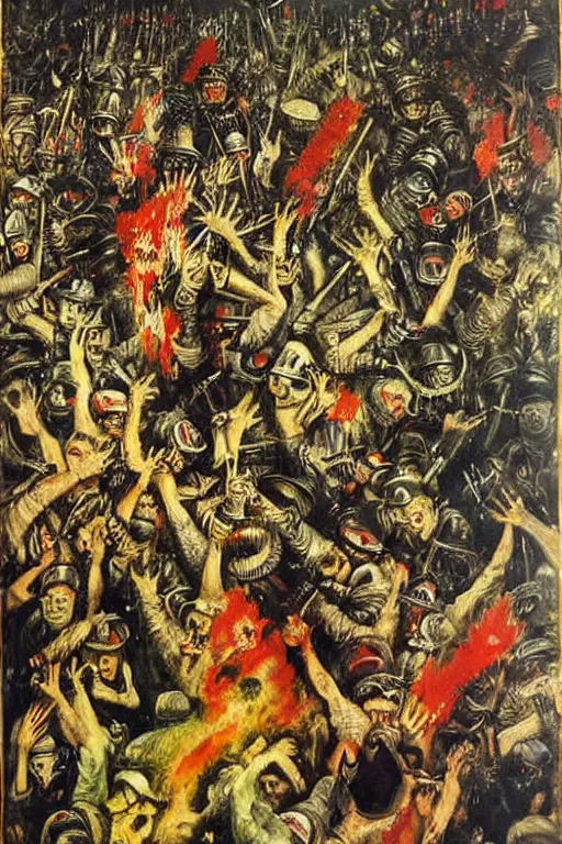 Image similar to highly detailed painting of a riot, otto dix