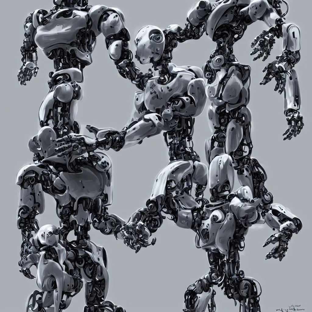 Image similar to a robot and a human holding hands, trending on artstation,