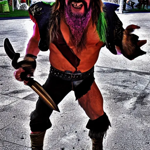 Prompt: a half orc dressed up as macho man randy savage, hdr, rtx