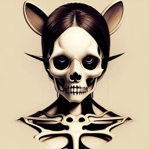 Image similar to anime manga skull portrait young woman skeleton, miffy, unreal engine, intricate, elegant, highly detailed, digital art, art by JC Leyendecker and sachin teng