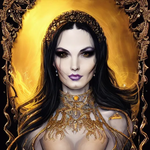 Image similar to An extremely ornate portrait of a Liliana Vess, ultradetailed, intricate, elegant, digital art painting, smooth, sharp focus, magazine art cover illustration, regal, award winning picture, extremely detailed masterpiece, sense of awe, featured on Artstation, Artgerm, magic the gathering, mtg, D&D, dungeons and dragons,8K detail post-processing