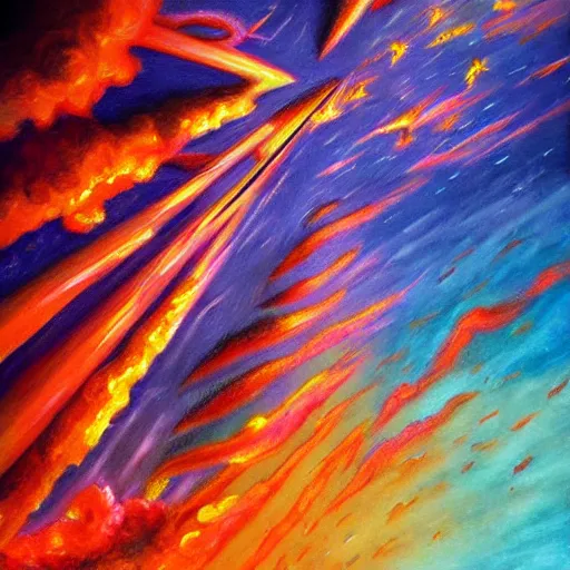 Image similar to sky fire in an alternate universe, colorful, detailed, realism, hyper-realism,