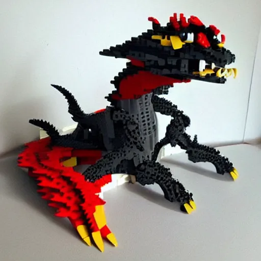 Image similar to “fire breathing dragon made from Lego”