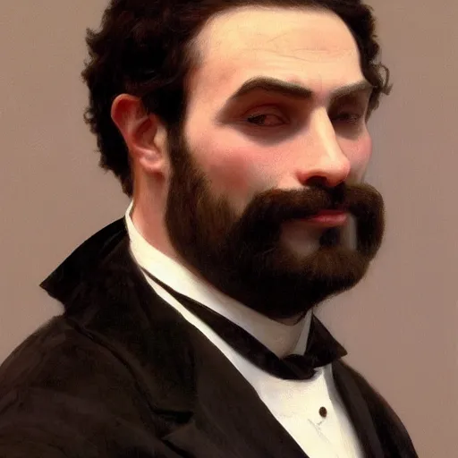 Prompt: detailed portrait painting of gentleman orc wearing brown tuxedo by William-Adolphe Bouguereau, deviantart, artstation, fantasy