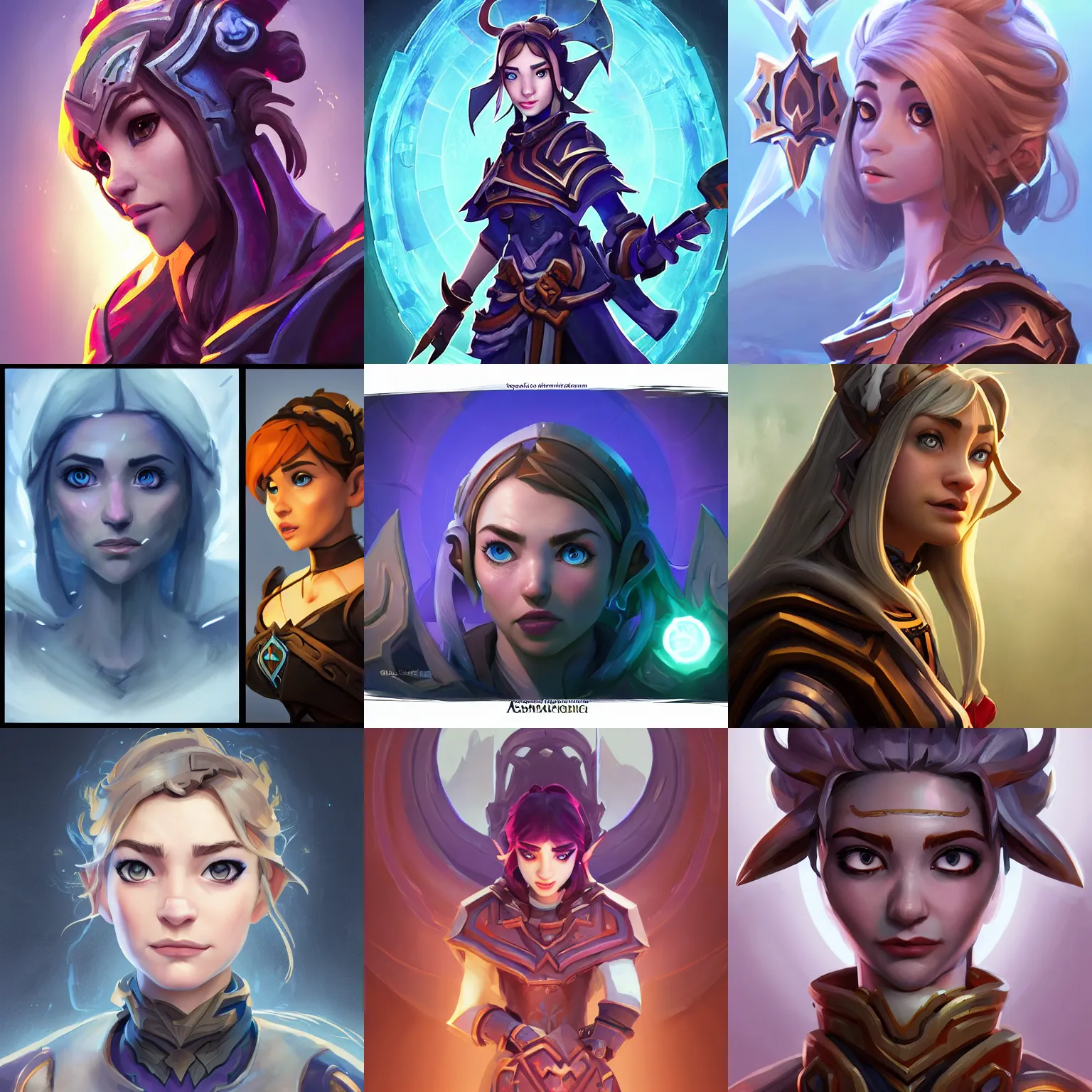 Prompt: front-facing symmetrical centered portrait, Imogen Poots as a D&D Paladin, video game avatar, matte painting, attractive eye enchanted official fanart behance hd artstation, Arcane DOTA Hearthstone pixar, maya engine on stylized background splash comics global illumination lighting artstation, by Jesper Ejsing, by RHADS, Makoto Shinkai and Lois van baarle, ilya kuvshinov, rossdraws