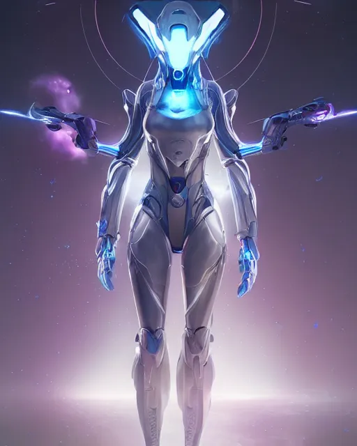 Image similar to perfect android girl on a mothership, warframe armor, beautiful face, scifi, futuristic, galaxy, nebula, raytracing, dreamy, long white hair, blue cyborg eyes, sharp focus, cinematic lighting, highly detailed, artstation, divine, by gauthier leblanc, kazuya takahashi, huifeng huang