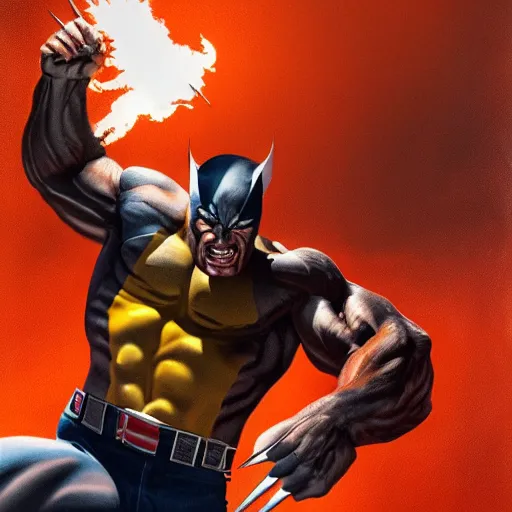 Image similar to wolverine in a striking pose, alex ross, intricate art, 1 st place, winner, artstation, dramatic lighting, claws shine, explosion in the background