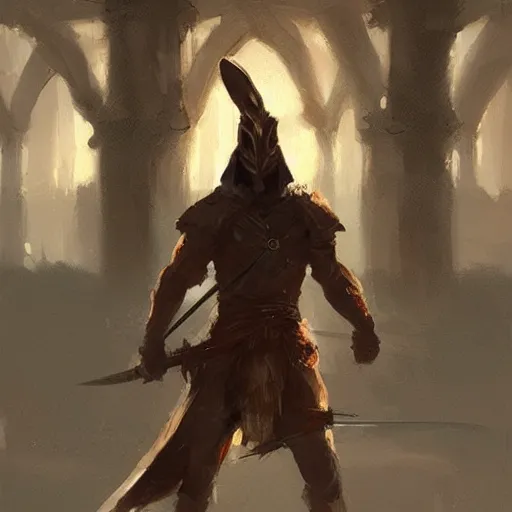 Image similar to rabbit warrior - swordsman, brush strokes, oil painting, greg rutkowski