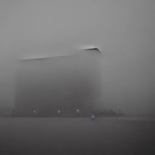 Prompt: giant tentacles coming out of fog, grasping giant brutalist buildings