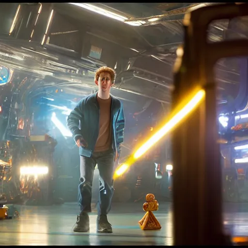 Image similar to Mark Zuckerberg in Ready Player One, movie still, promo material, EOS-1D, f/1.4, ISO 200, 1/160s, 8K, RAW, unedited, symmetrical balance, in-frame, Photoshop, Nvidia, Topaz AI