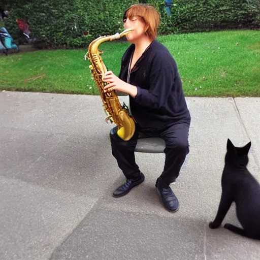 Prompt: cat jamming on the saxophone