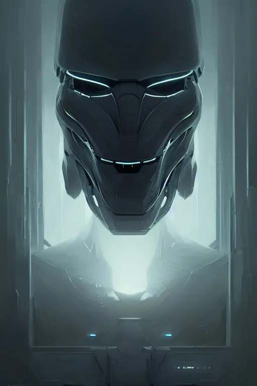 Image similar to professional concept art portrait of a ominous floating robotic species in a dark room by artgerm and greg rutkowski. an intricate, elegant, highly detailed digital painting, concept art, smooth, sharp focus, illustration, in the style of cam sykes.