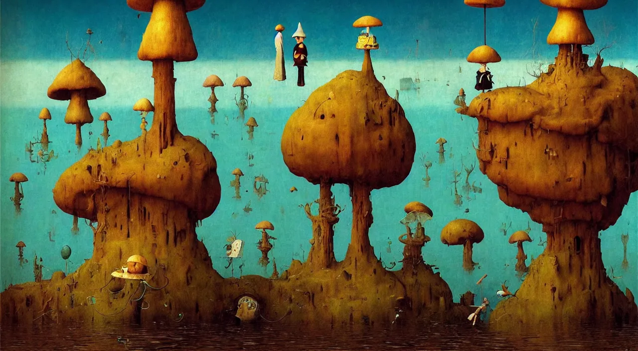 Image similar to single flooded simple!! toadstool tower anatomy, very coherent and colorful high contrast masterpiece by norman rockwell franz sedlacek hieronymus bosch dean ellis simon stalenhag rene magritte gediminas pranckevicius, dark shadows, sunny day, hard lighting