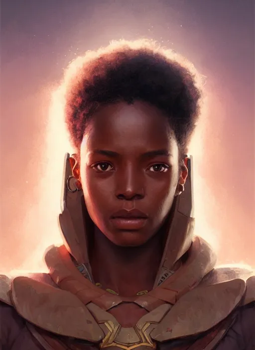 Image similar to highly detailed portrait of protagonist from futuristic movie, brown skin, egyptian design, adventure game, d & d, fantasy art by greg rutkowski, stanley artgerm, loish, rhads, tom bagshaw, global illumination, radiant light, detailed and intricate environment