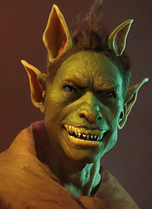 Image similar to A fantasy comic book style portrait painting of a goblin in a cavern setting, unreal 5, DAZ, hyperrealistic, octane render, RPG portrait, ambient light, dynamic lighting