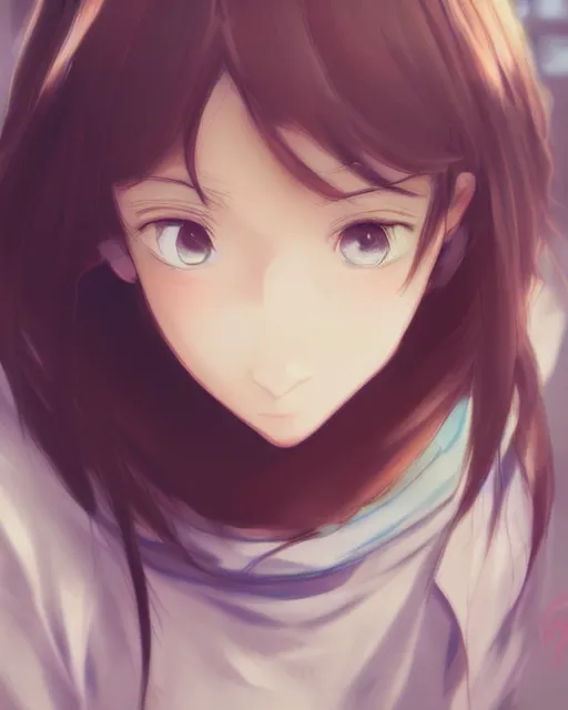 Prompt: a portrait of a teenage girl, moe, kawaii, pretty, lovely, detailed face, digital art by makoto shinkai