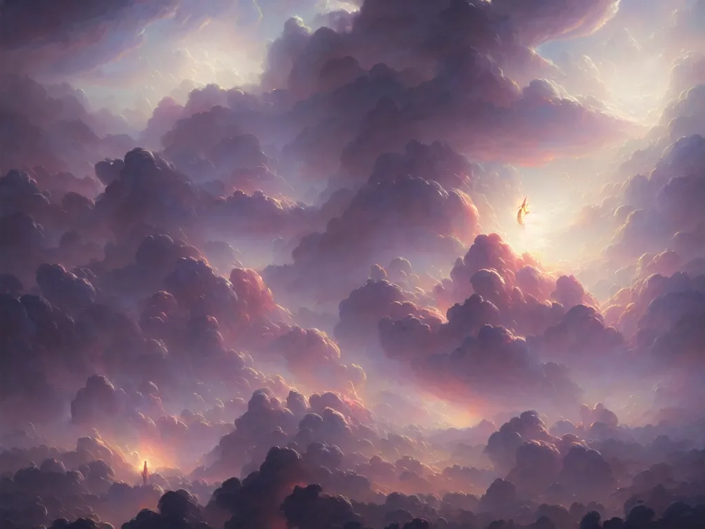 Prompt: ultra detailed matte painting of a celestial army of angels within the cosmic clouds by greg rutkowski and peter mohrbacher, volumetric lighting, depth of field.