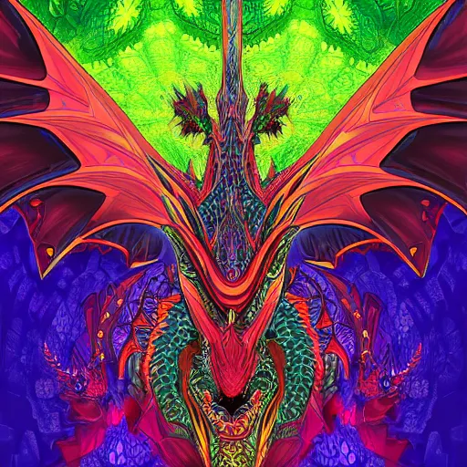Prompt: a kaleidoscopic dragon, extremely detailed, sharp focus, wide view, digital illustration