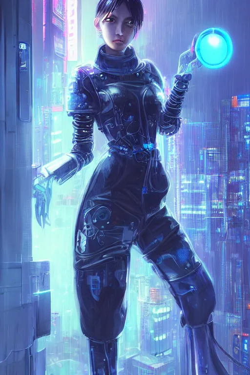 Image similar to portrait futuristic stunning cyberpunk young knights of Zodiac girl, in futuristic heavily raindrop tokyo rooftop cyberpunk night, ssci-fi, fantasy, intricate, very very beautiful, elegant, neon light, highly detailed, digital painting, concept art, human anatomy, soft light, hdri, smooth, sharp focus, illustration, art by tian zi and craig mullins and WLOP and alphonse mucha