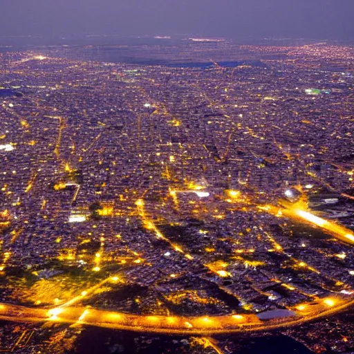 Prompt: satellite view of dar es salaam at night, pink lighting