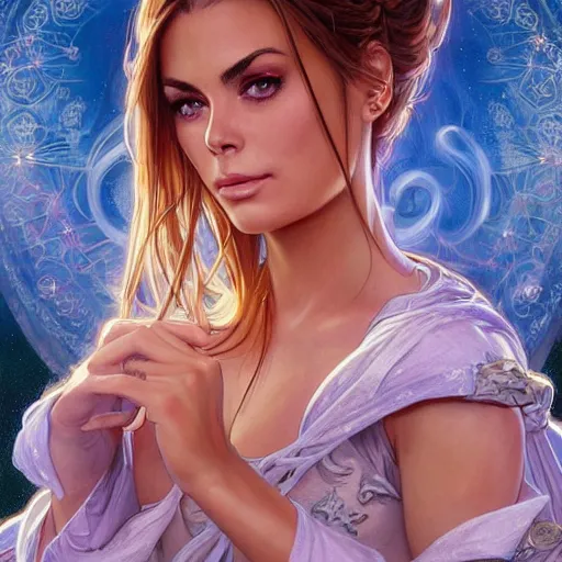 Prompt: portrait of a beautiful Carmen Electra, as cute brunette violet evergarden with big blue eyes, fantasy, intricate, elegant, highly detailed, digital painting, artstation, concept art, smooth, sharp focus, illustration, art by artgerm and greg rutkowski and alphonse mucha