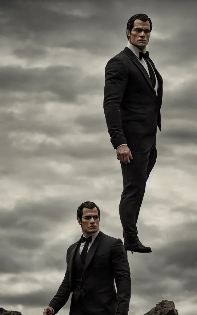 Image similar to henry cavill in the role of james bond, by camille corot, cinematic, moody lighting, cinematic lighting