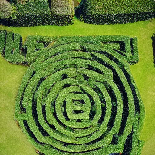 Prompt: aerial view of an impossible hedge maze, detailed, epic