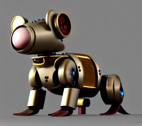 Prompt: futuristic steampunk ferret - shaped robot, steam - powered 3 d render ferret - shaped mechanical robot