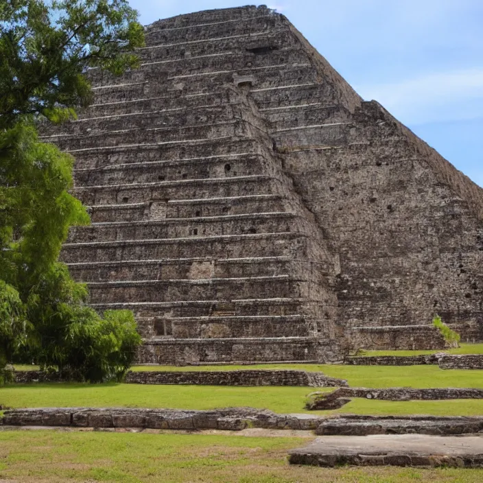 Prompt: a building in a serene landscape, ancient mesoamerican style