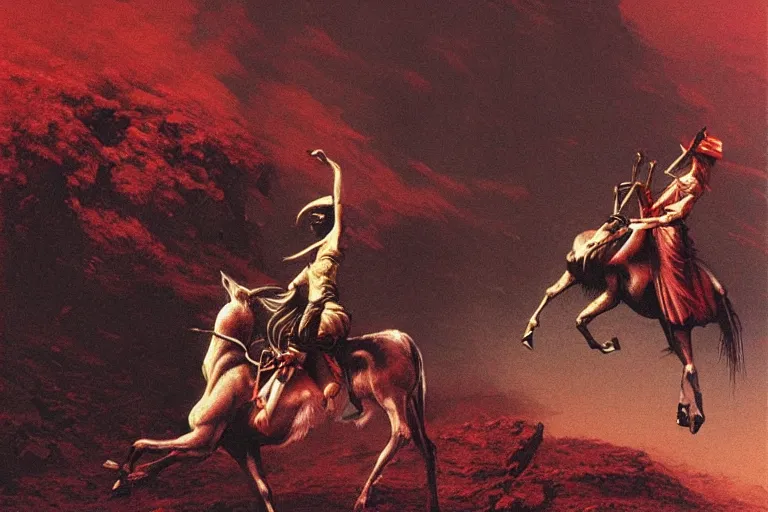 Image similar to revolutionary girl utena riding a donkey in the style of Tekken 4, beksinski