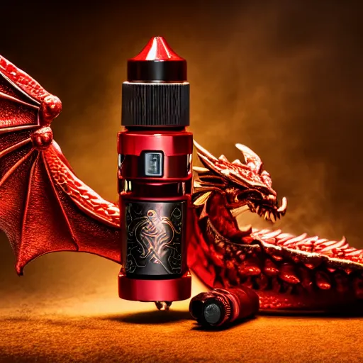 Image similar to Dragon themed vape kit, product shoot, studio lighting, cinematic, beautiful composition