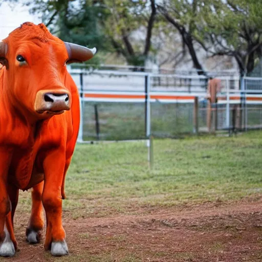 Image similar to bull wearing orange inmate clothes